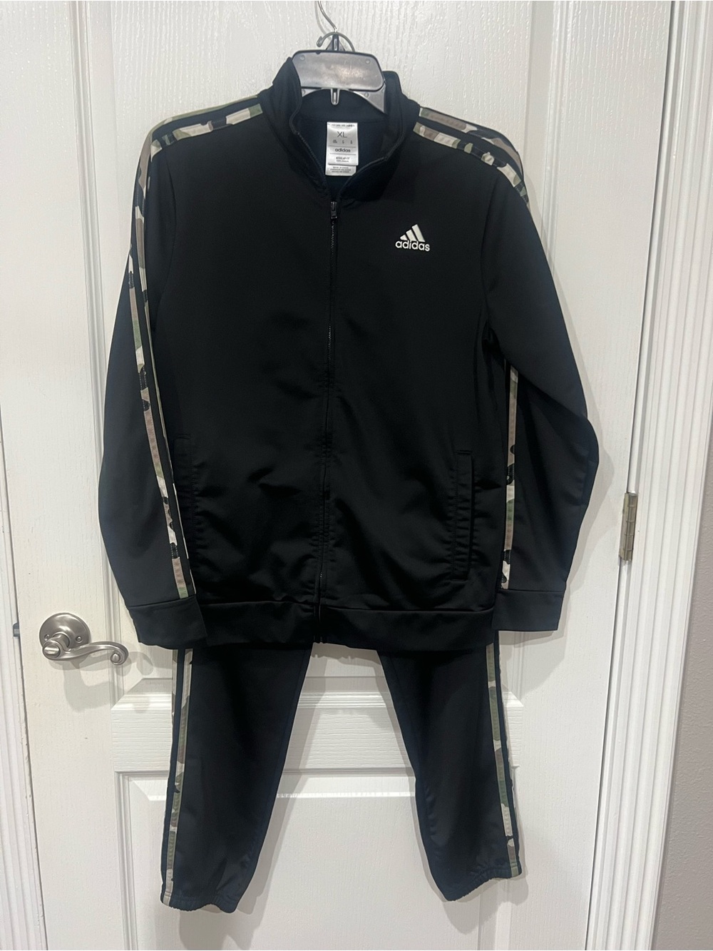 adidas Black Track Jacket and Pants with Camouflage Stripe